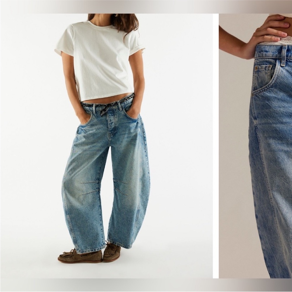 NWOT Free People We The Free Good Luck Mid-Rise Barrel Jeans ultra high beam 26 - Picture 2 of 16